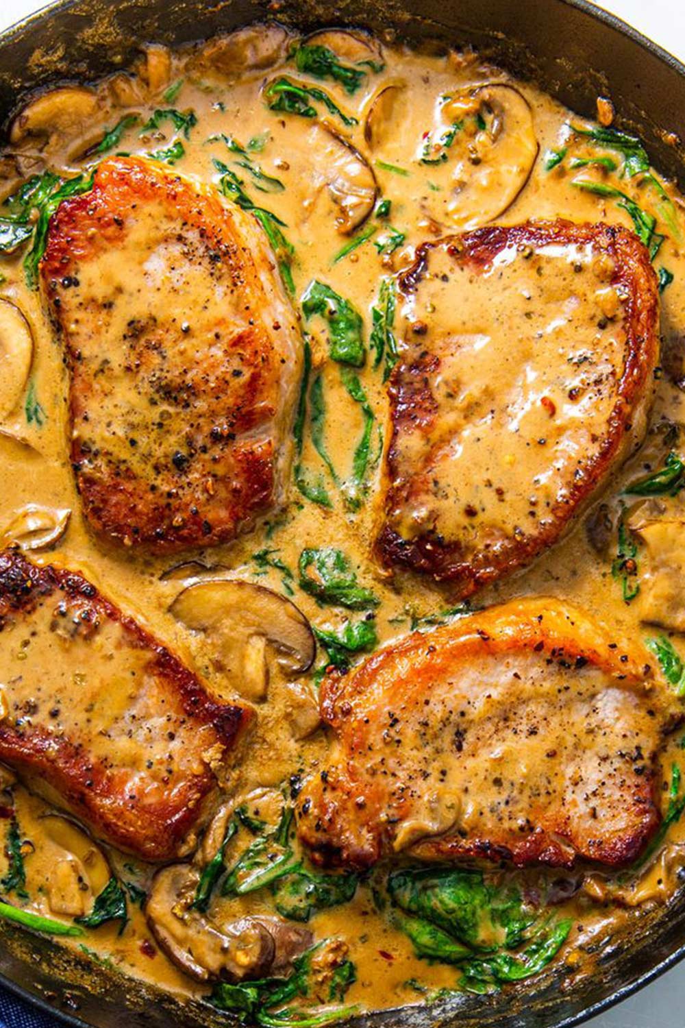 Keto Pork Chops with Garlicky Cream Sauce