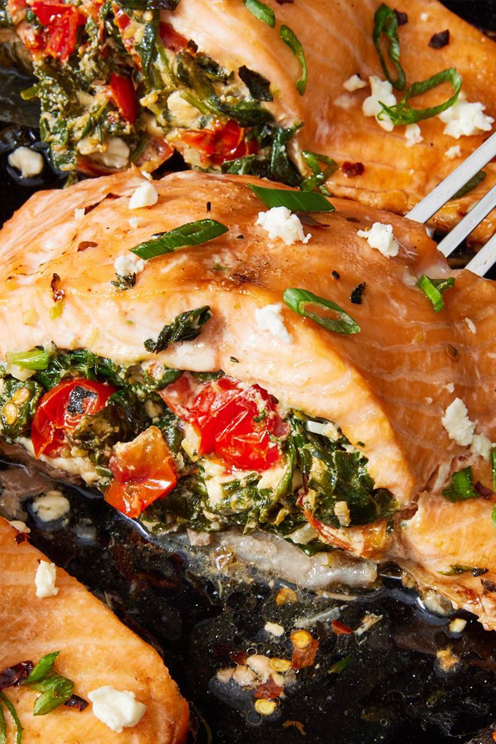 Feta, Spinach & Tomato Stuffed Salmon